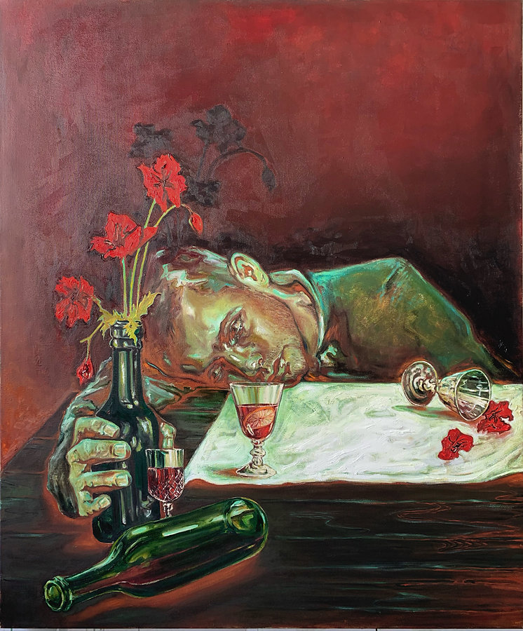 PORTRAIT WITH POPPIES AND PORT